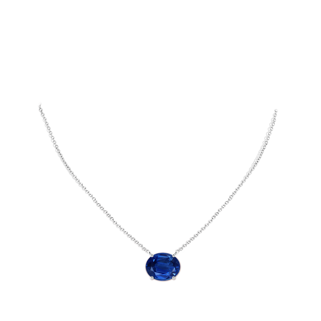 10x8mm AAA East-West Oval Blue Sapphire Solitaire Pendant in White Gold pen