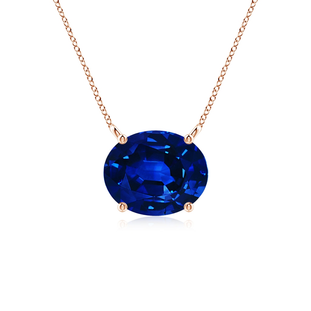 10x8mm Lab-Grown East-West Oval Blue Sapphire Solitaire Pendant in Rose Gold