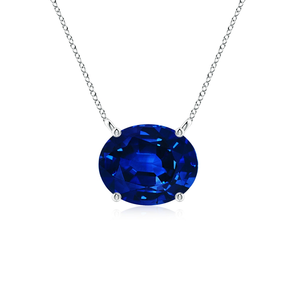 10x8mm AAAA East-West Oval Blue Sapphire Solitaire Pendant in S999 Silver