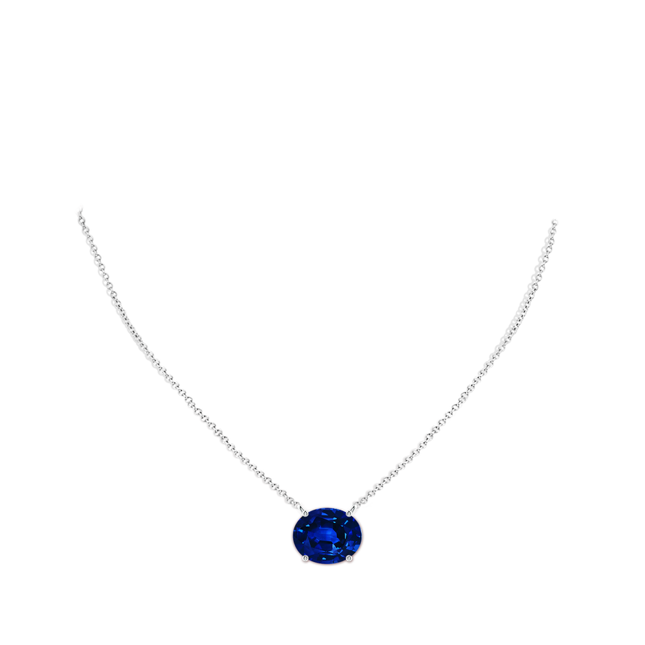 10x8mm AAAA East-West Oval Blue Sapphire Solitaire Pendant in White Gold pen