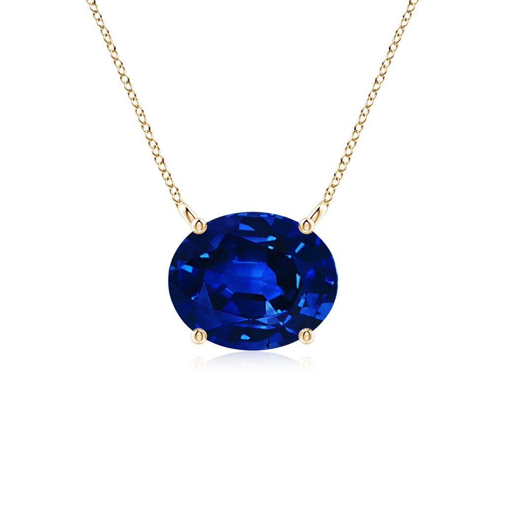 10x8mm Lab-Grown East-West Oval Blue Sapphire Solitaire Pendant in Yellow Gold