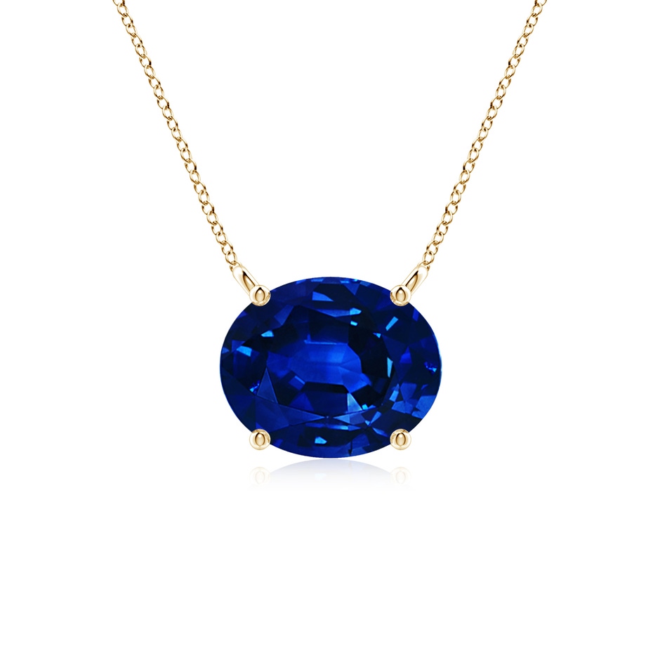10x8mm Lab-Grown East-West Oval Blue Sapphire Solitaire Pendant in Yellow Gold 