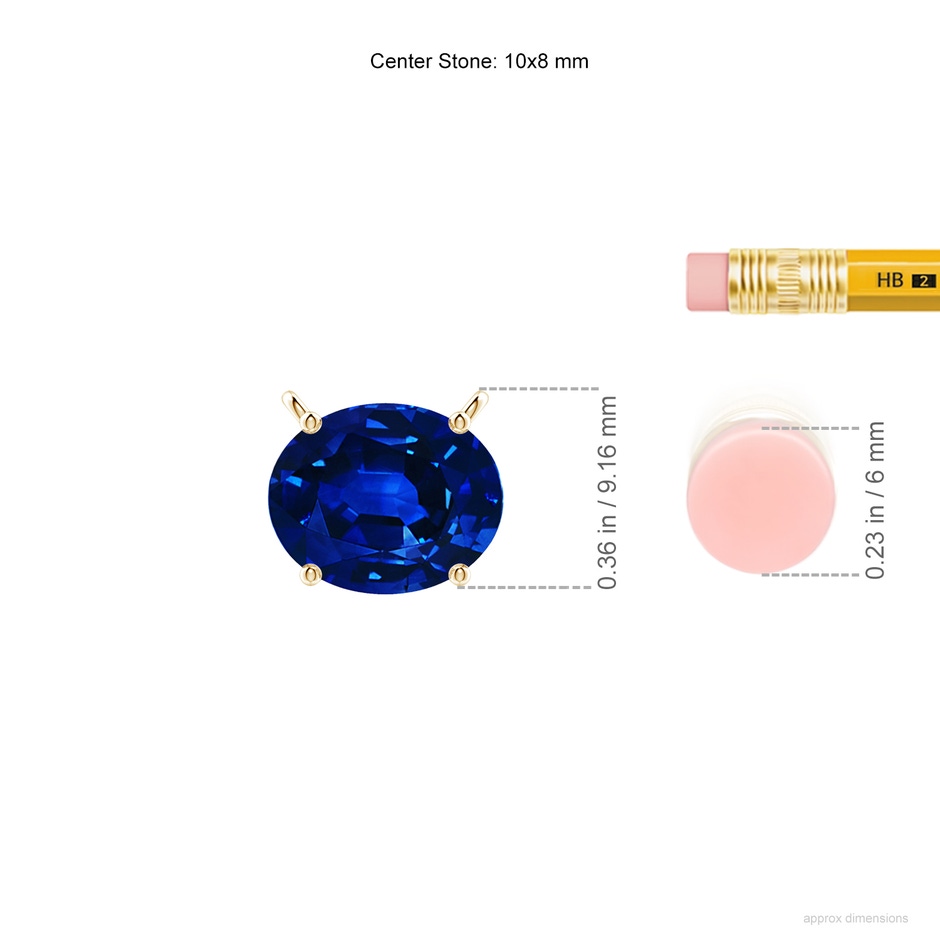 10x8mm Lab-Grown East-West Oval Blue Sapphire Solitaire Pendant in Yellow Gold ruler