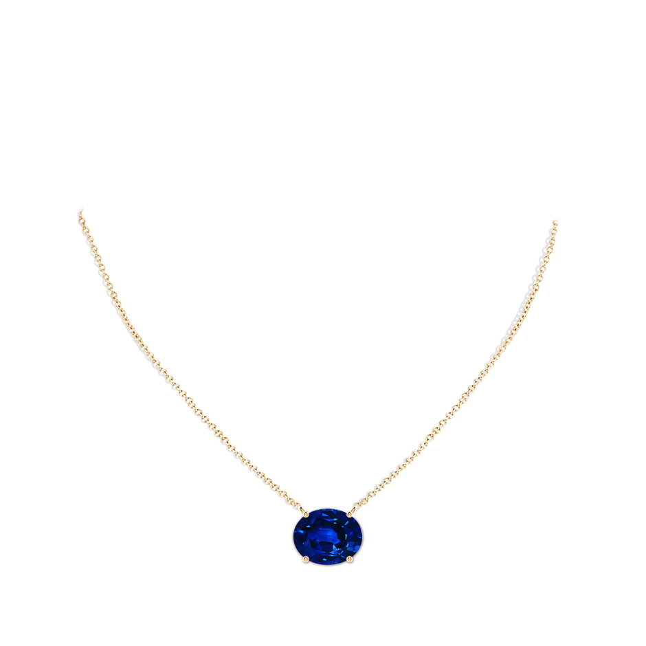 10x8mm Lab-Grown East-West Oval Blue Sapphire Solitaire Pendant in Yellow Gold pen