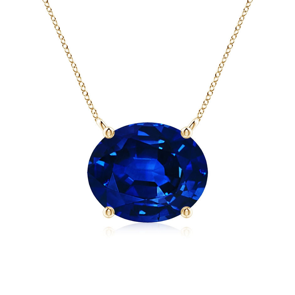 12x10mm Lab-Grown East-West Oval Blue Sapphire Solitaire Pendant in Yellow Gold 