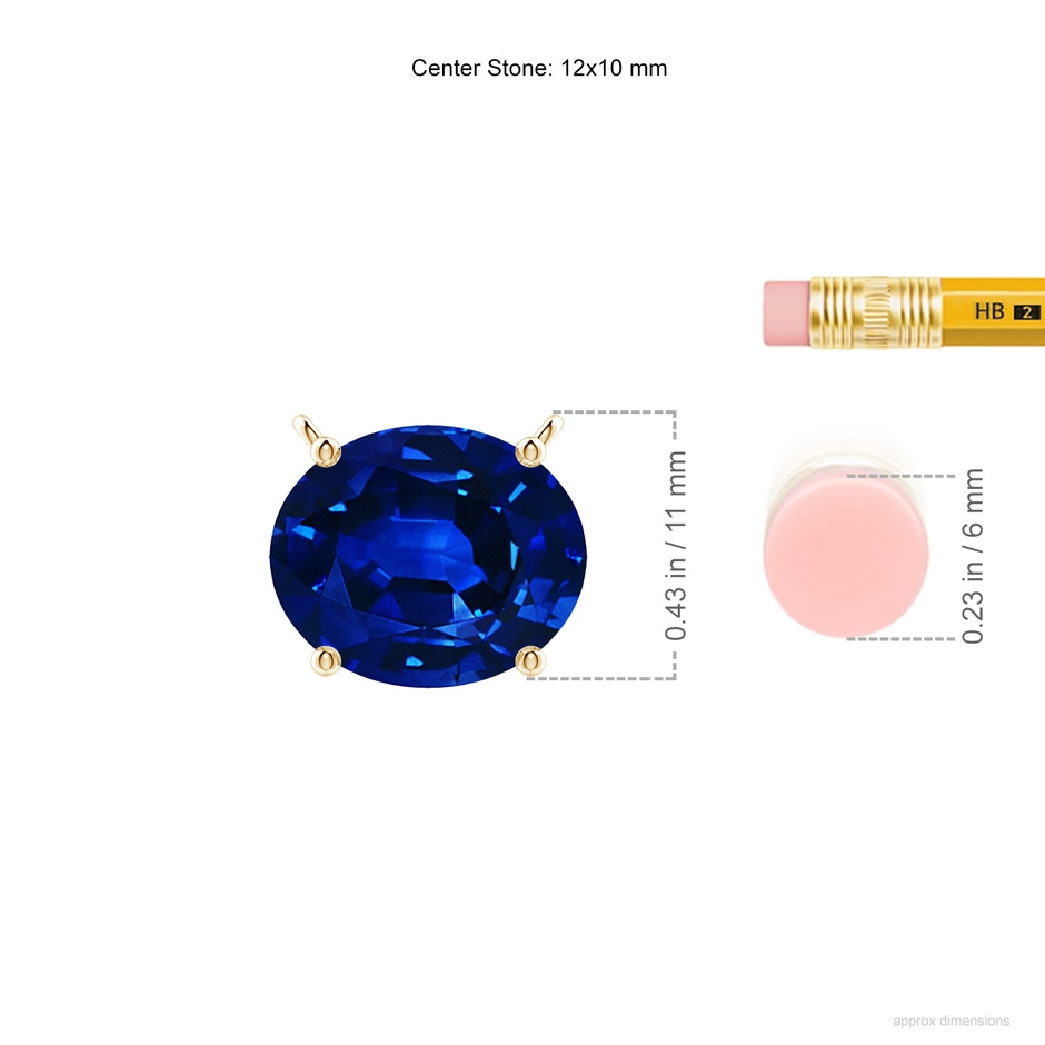 12x10mm Lab-Grown East-West Oval Blue Sapphire Solitaire Pendant in Yellow Gold ruler