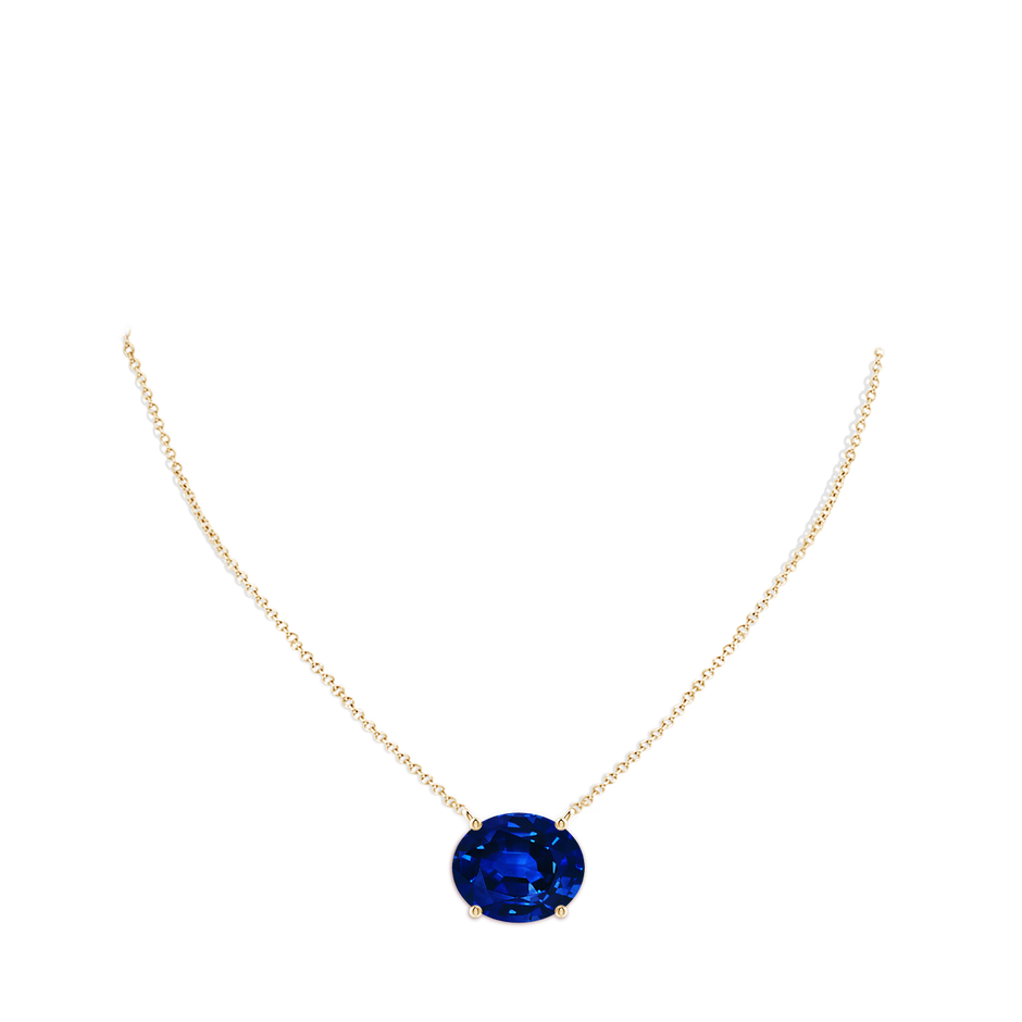 12x10mm Lab-Grown East-West Oval Blue Sapphire Solitaire Pendant in Yellow Gold pen