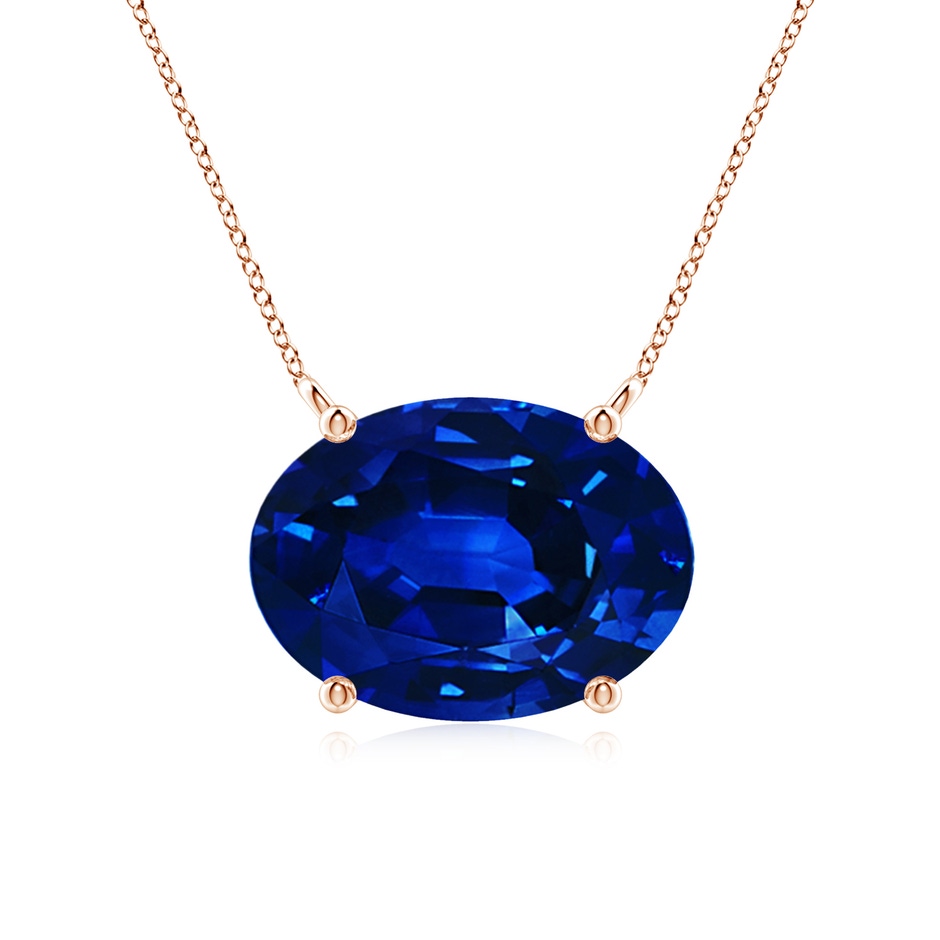 14x10mm Lab-Grown East-West Oval Blue Sapphire Solitaire Pendant in Rose Gold 