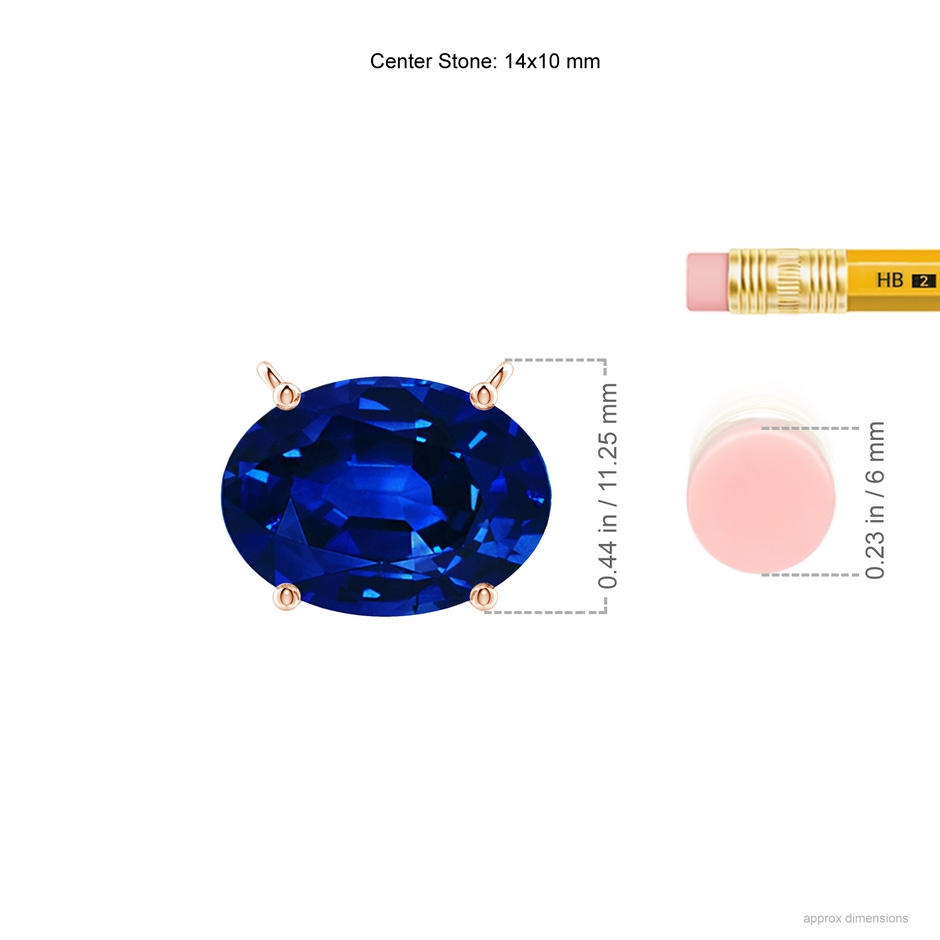 14x10mm Lab-Grown East-West Oval Blue Sapphire Solitaire Pendant in Rose Gold ruler