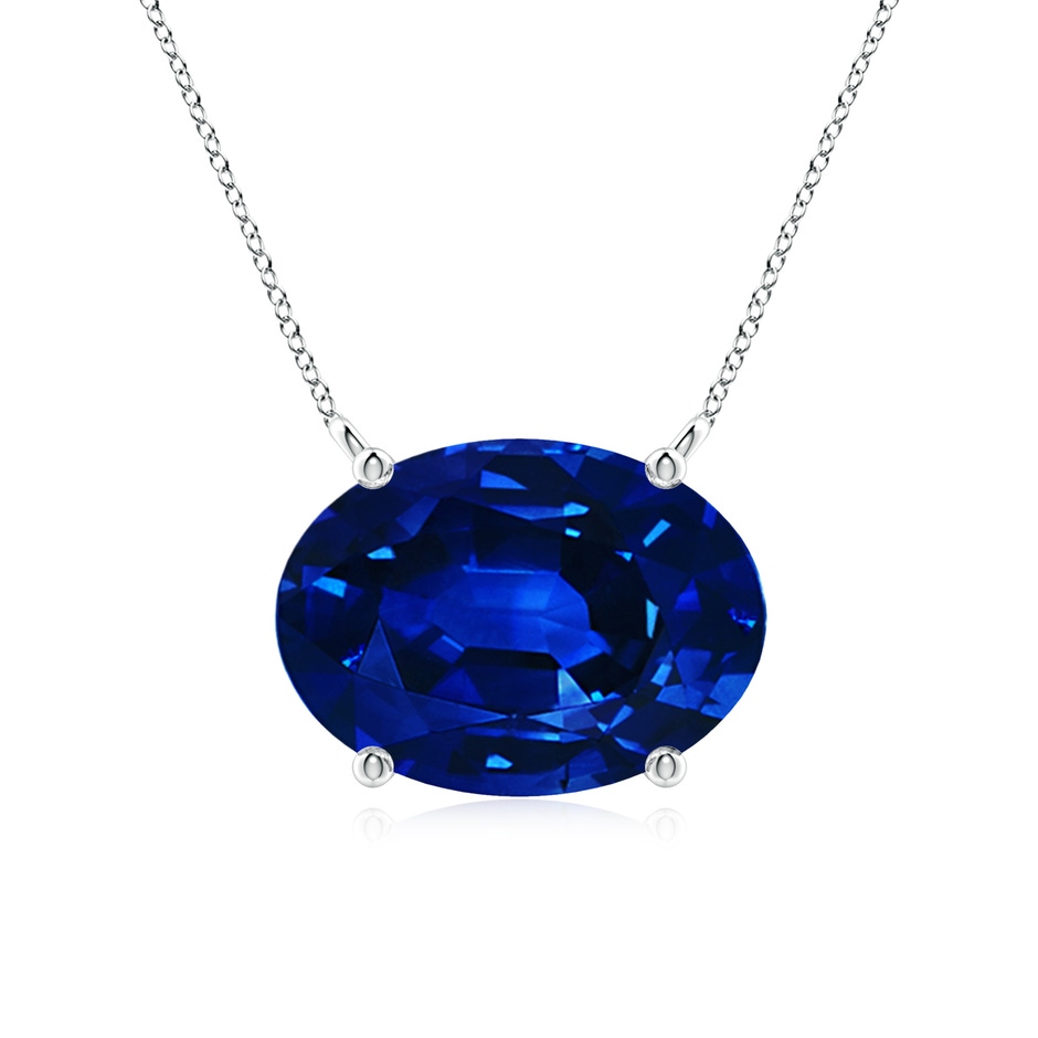14x10mm Lab-Grown East-West Oval Blue Sapphire Solitaire Pendant in White Gold 