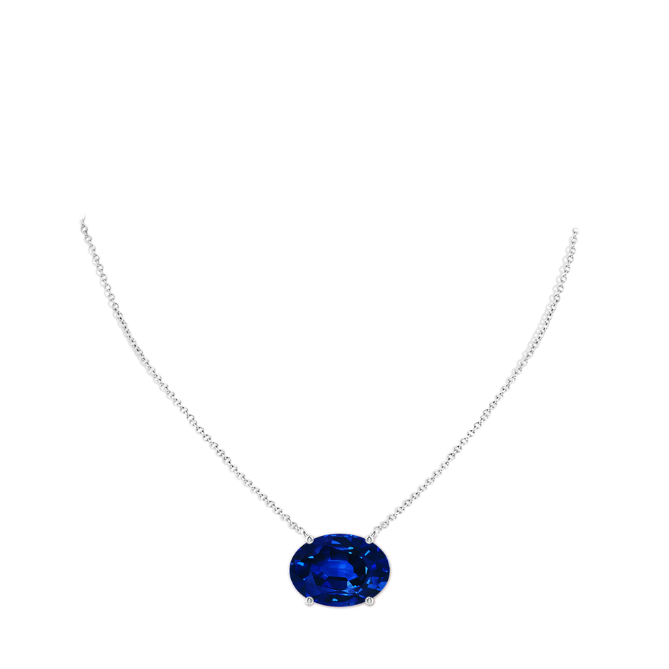 14x10mm Lab-Grown East-West Oval Blue Sapphire Solitaire Pendant in White Gold pen