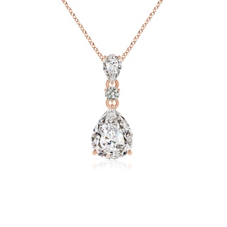 9x7mm KI3 Pear and Round Diamond Three Stone Pendant in Rose Gold