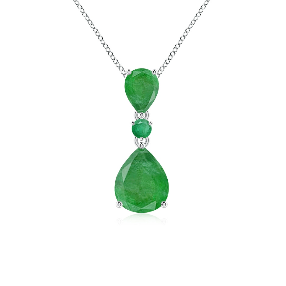 10x8mm A Pear and Round Emerald Three Stone Pendant in P950 Platinum 