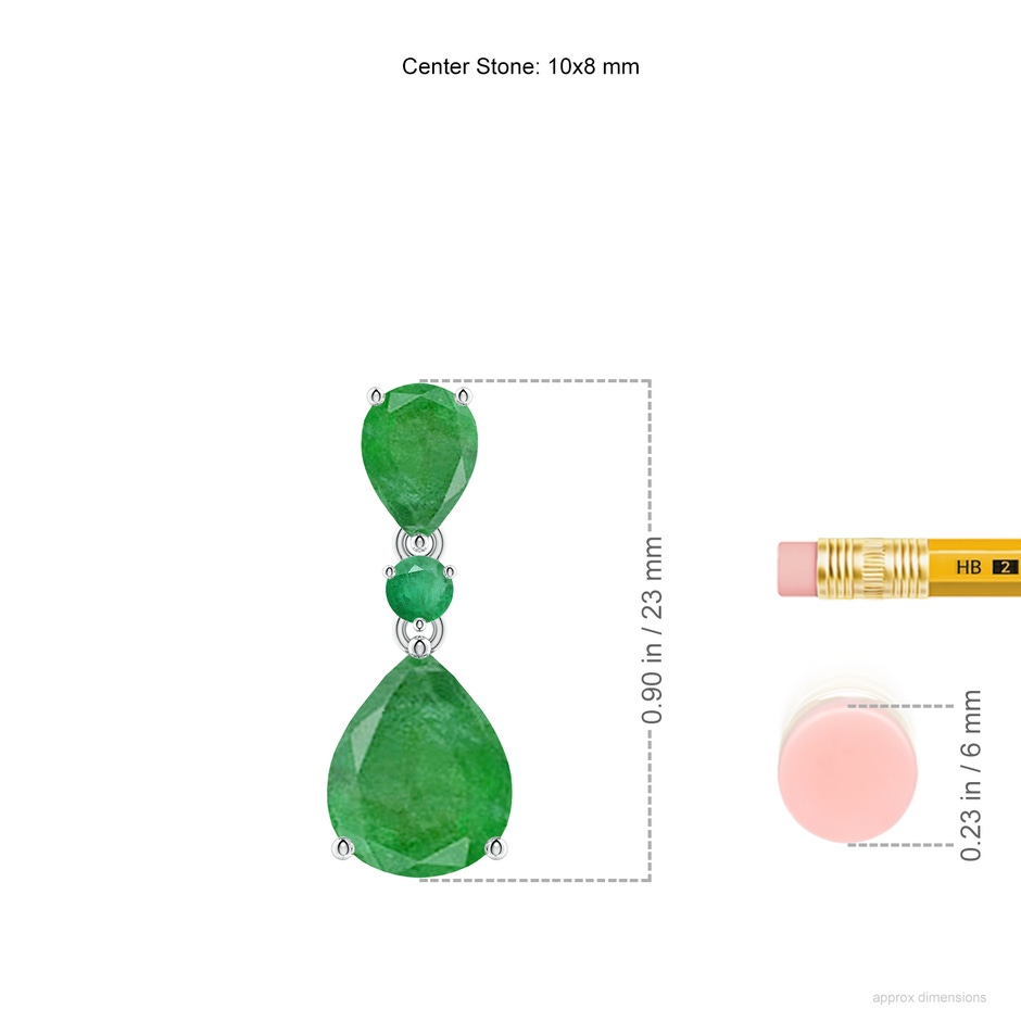10x8mm A Pear and Round Emerald Three Stone Pendant in P950 Platinum ruler