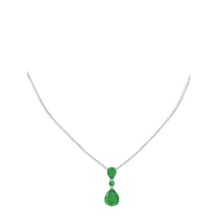 10x8mm A Pear and Round Emerald Three Stone Pendant in P950 Platinum pen