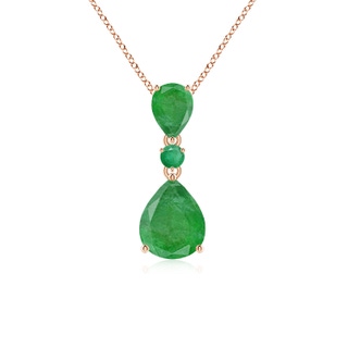 10x8mm A Pear and Round Emerald Three Stone Pendant in Rose Gold