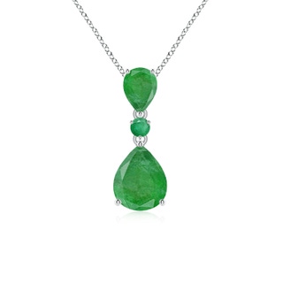 10x8mm A Pear and Round Emerald Three Stone Pendant in S999 Silver