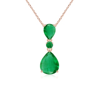 10x8mm AA Pear and Round Emerald Three Stone Pendant in 9K Rose Gold