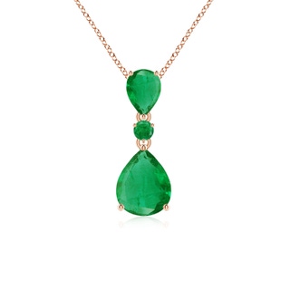 10x8mm AA Pear and Round Emerald Three Stone Pendant in Rose Gold