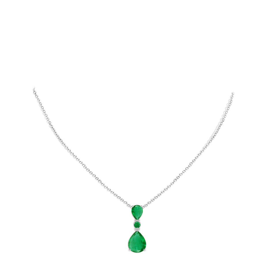 10x8mm AA Pear and Round Emerald Three Stone Pendant in White Gold pen