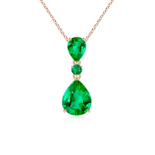 10x8mm AAA Pear and Round Emerald Three Stone Pendant in Rose Gold