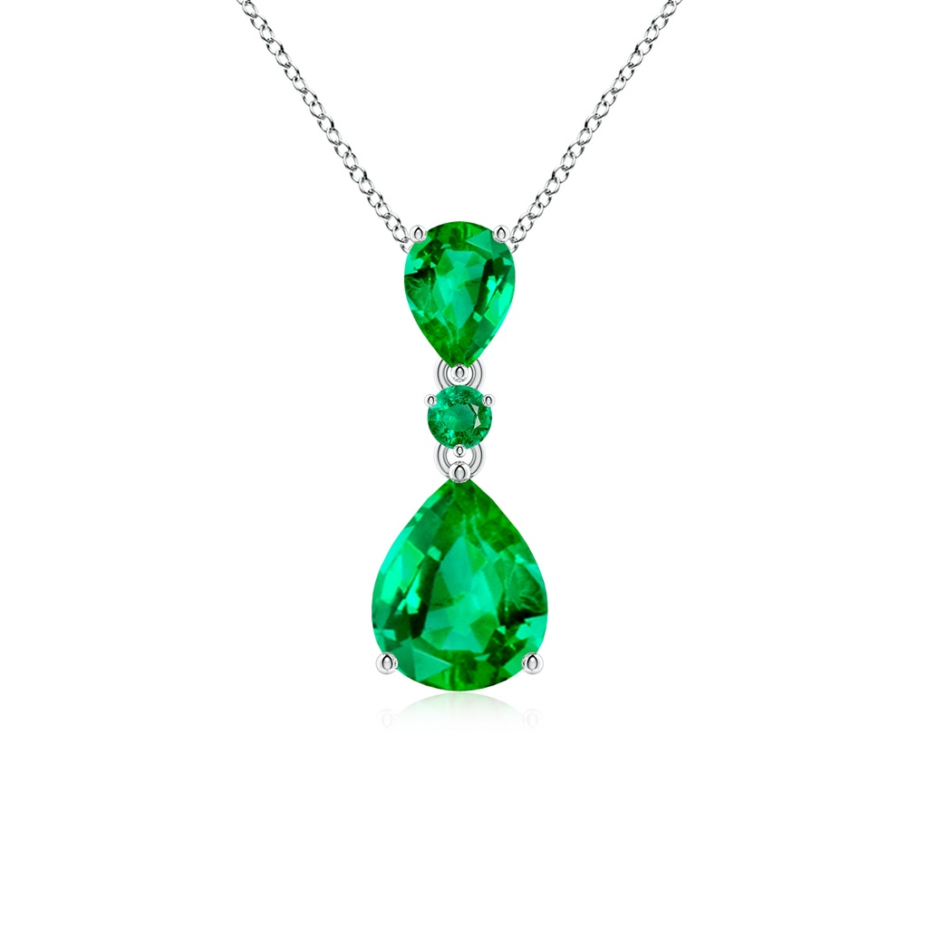 10x8mm AAA Pear and Round Emerald Three Stone Pendant in White Gold