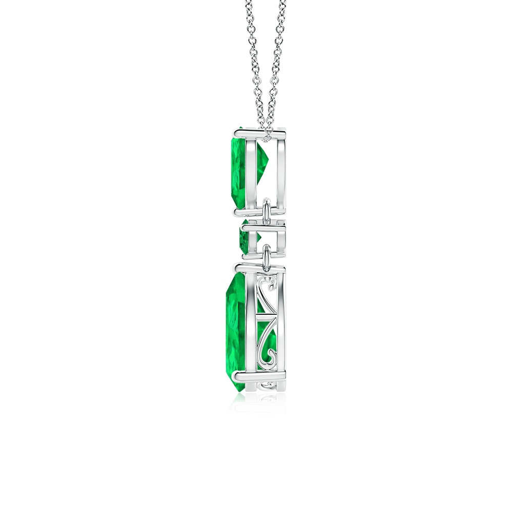 10x8mm AAA Pear and Round Emerald Three Stone Pendant in White Gold Side 199