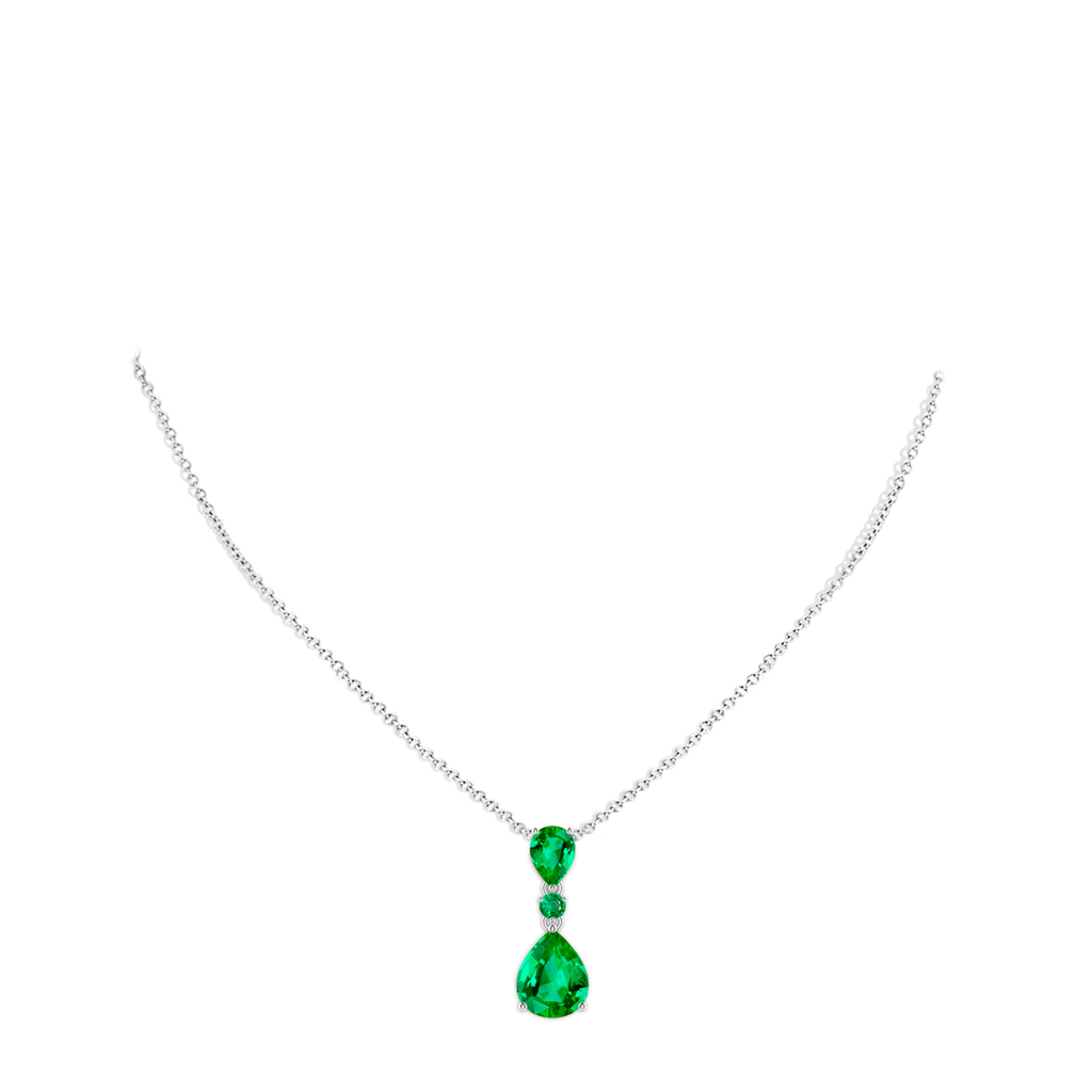 10x8mm AAA Pear and Round Emerald Three Stone Pendant in White Gold pen