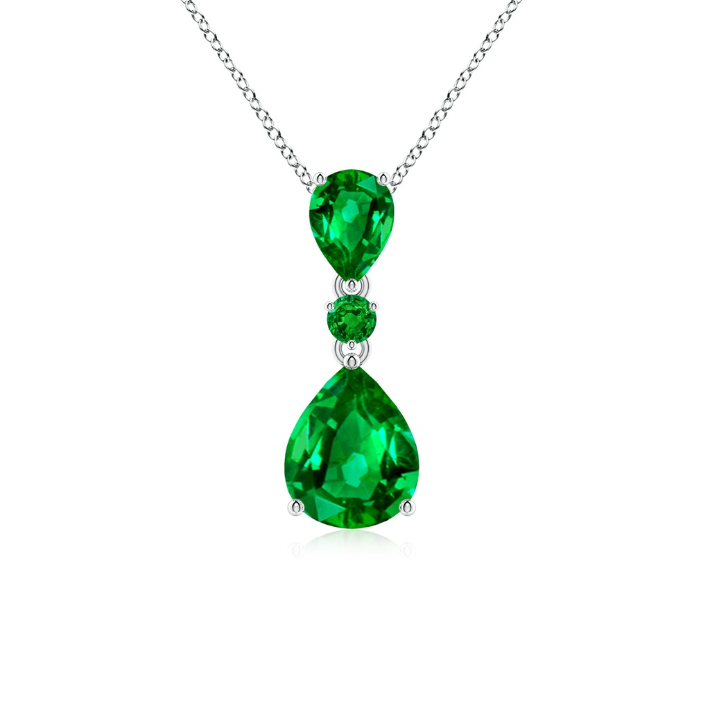 10x8mm AAAA Pear and Round Emerald Three Stone Pendant in P950 Platinum