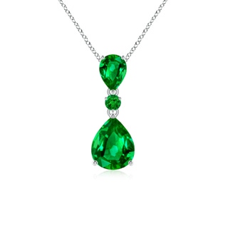 10x8mm AAAA Pear and Round Emerald Three Stone Pendant in P950 Platinum