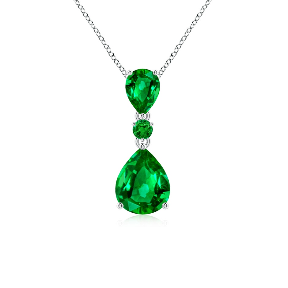10x8mm AAAA Pear and Round Emerald Three Stone Pendant in P950 Platinum 