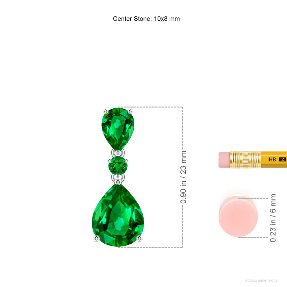 10x8mm AAAA Pear and Round Emerald Three Stone Pendant in P950 Platinum ruler