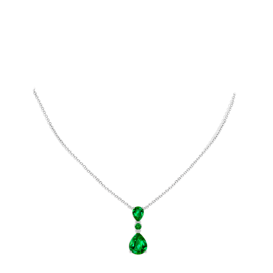 10x8mm AAAA Pear and Round Emerald Three Stone Pendant in P950 Platinum pen