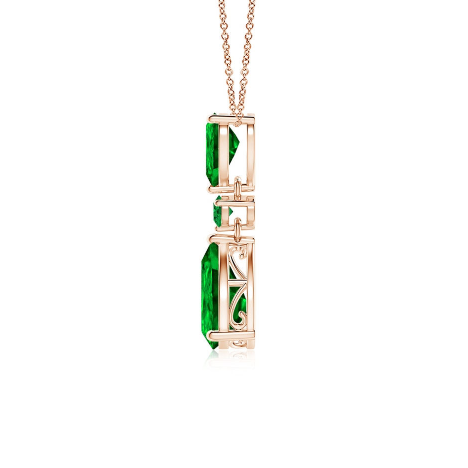 10x8mm AAAA Pear and Round Emerald Three Stone Pendant in Rose Gold side 199