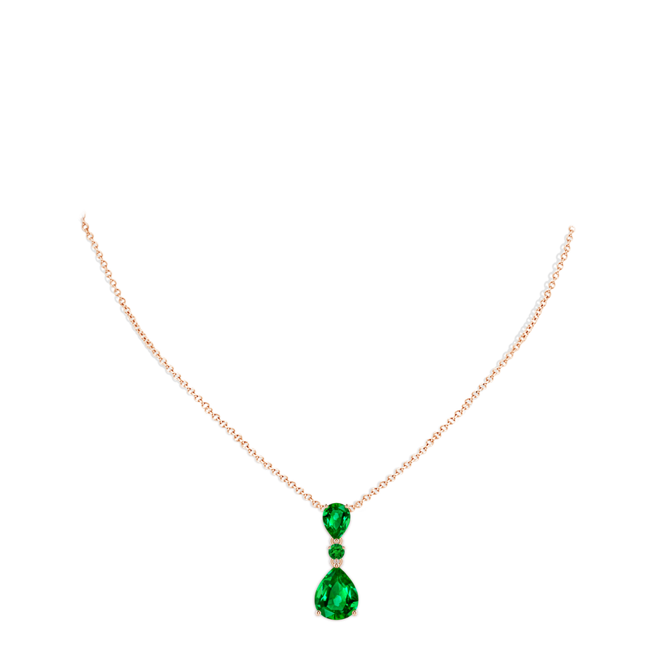 10x8mm AAAA Pear and Round Emerald Three Stone Pendant in Rose Gold pen