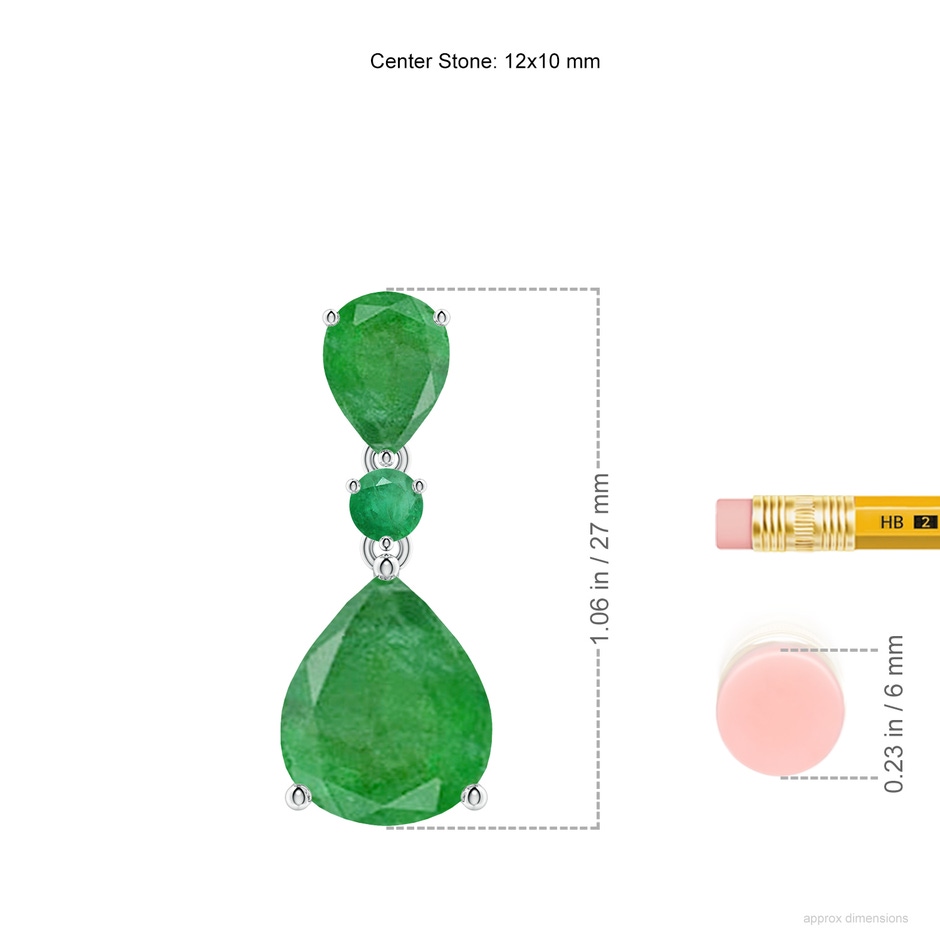 12x10mm A Pear and Round Emerald Three Stone Pendant in P950 Platinum ruler