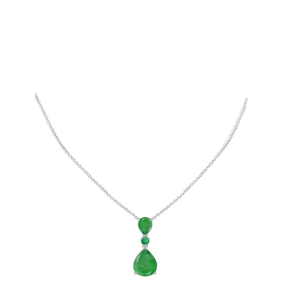 12x10mm A Pear and Round Emerald Three Stone Pendant in P950 Platinum pen