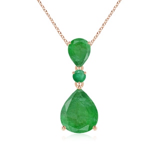 12x10mm A Pear and Round Emerald Three Stone Pendant in Rose Gold