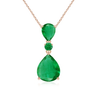 12x10mm AA Pear and Round Emerald Three Stone Pendant in Rose Gold