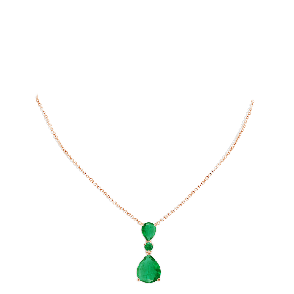 12x10mm AA Pear and Round Emerald Three Stone Pendant in Rose Gold pen
