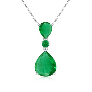 12x10mm AA Pear and Round Emerald Three Stone Pendant in S999 Silver