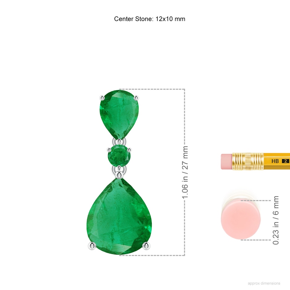 12x10mm AA Pear and Round Emerald Three Stone Pendant in S999 Silver ruler