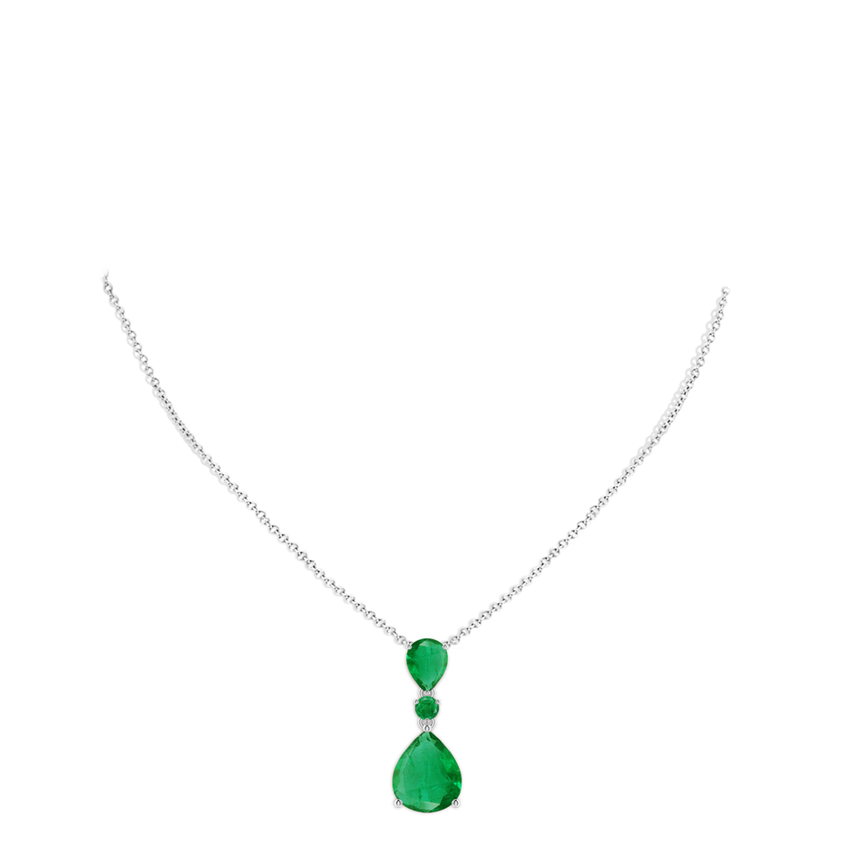 12x10mm AA Pear and Round Emerald Three Stone Pendant in S999 Silver pen