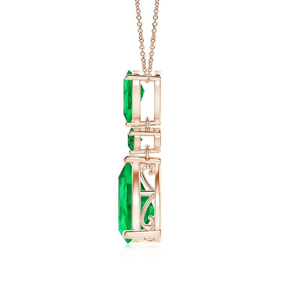 12x10mm AAA Pear and Round Emerald Three Stone Pendant in Rose Gold side 199