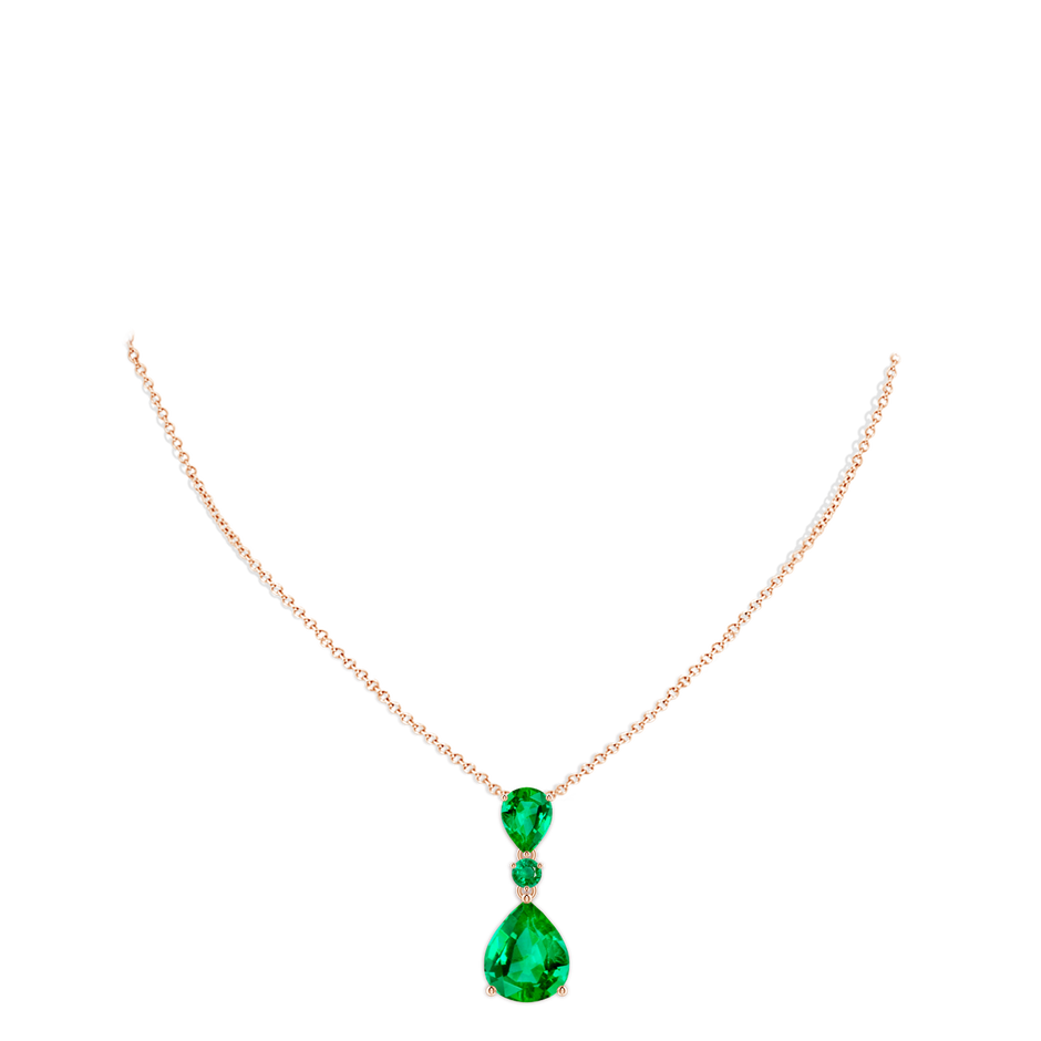 12x10mm AAA Pear and Round Emerald Three Stone Pendant in Rose Gold pen