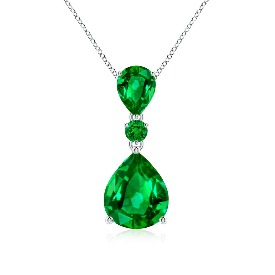 12x10mm AAAA Pear and Round Emerald Three Stone Pendant in P950 Platinum 