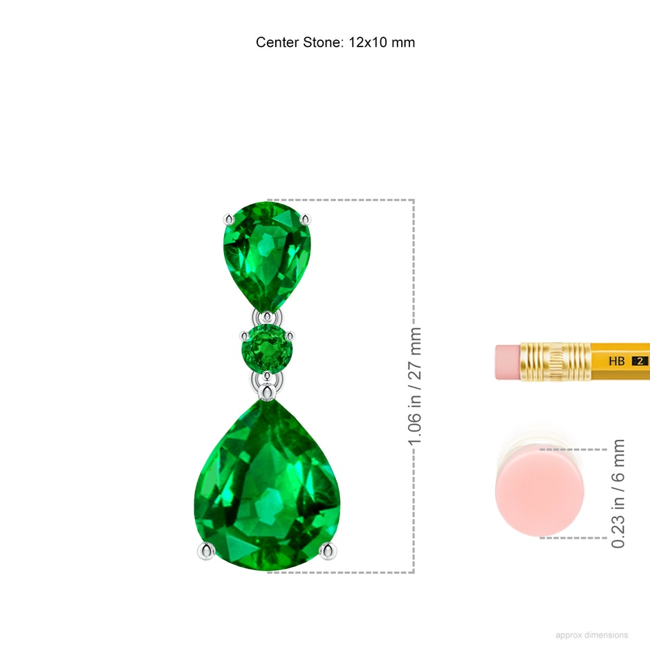 12x10mm AAAA Pear and Round Emerald Three Stone Pendant in P950 Platinum ruler