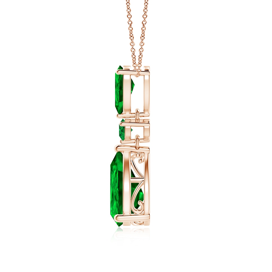 12x10mm AAAA Pear and Round Emerald Three Stone Pendant in Rose Gold side 199