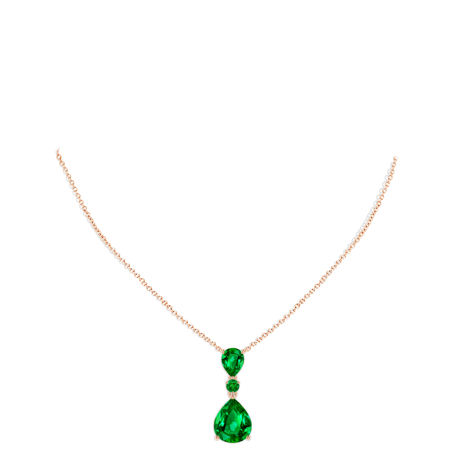 12x10mm AAAA Pear and Round Emerald Three Stone Pendant in Rose Gold pen