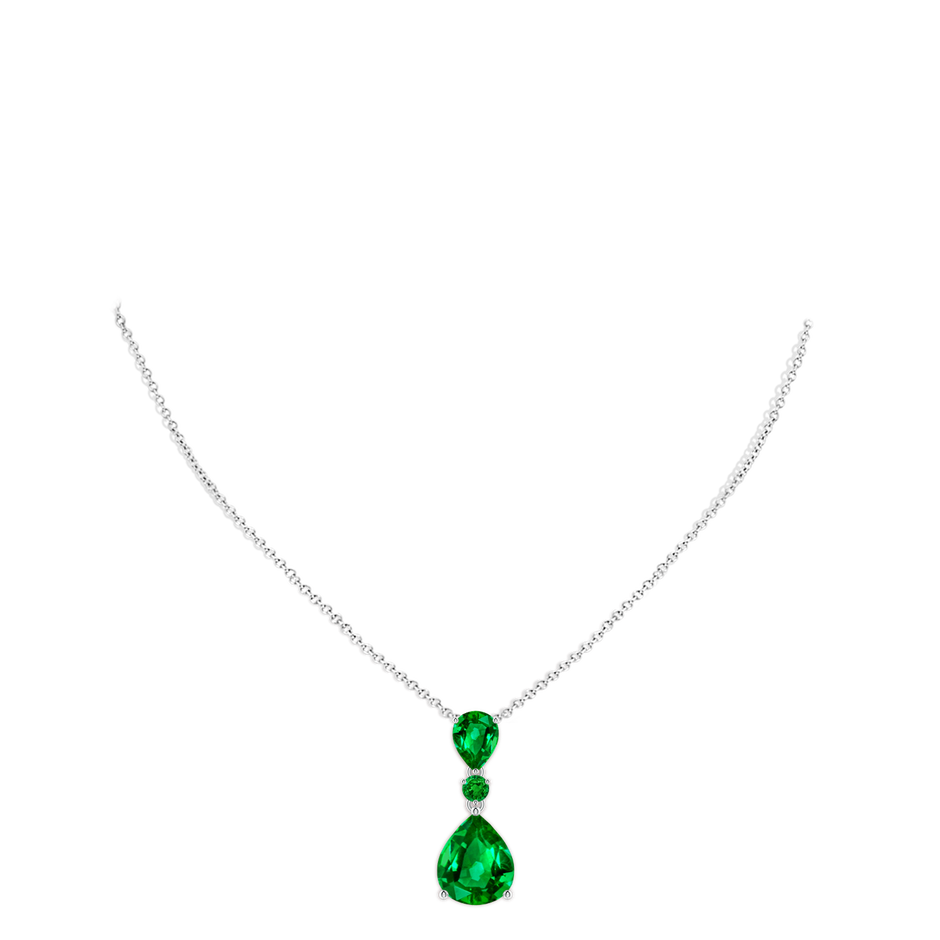 12x10mm AAAA Pear and Round Emerald Three Stone Pendant in S999 Silver pen